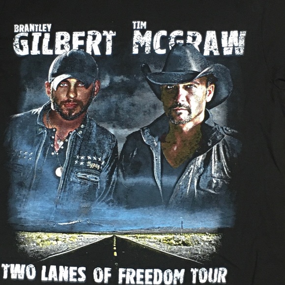 Tim McGraw/ Brantley Gilbert Two Lanes Of Freedom 2013 Tour Black T-Shirt Medium - Picture 2 of 7